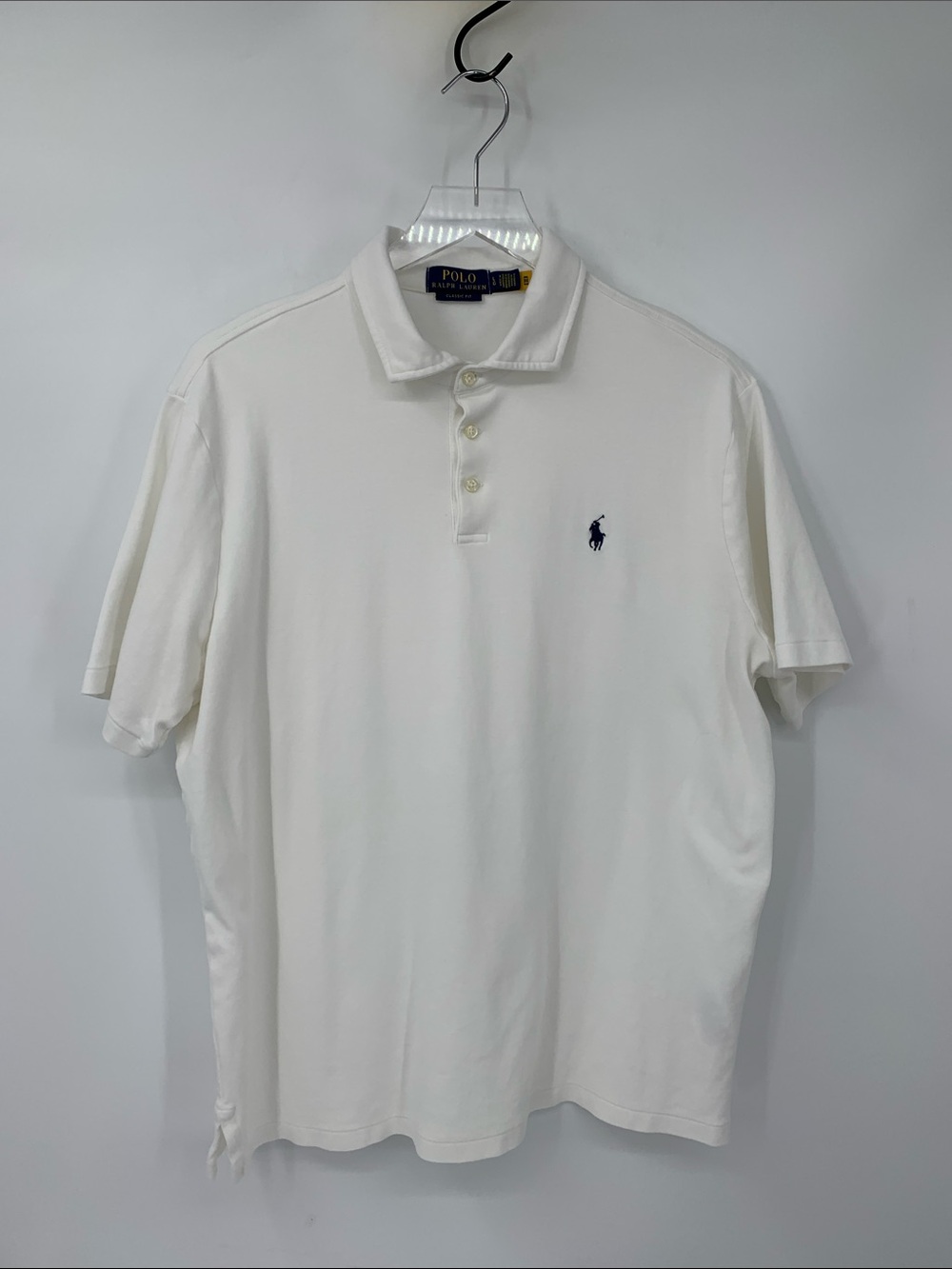 Polo Ralph Lauren cotton golf shirt navy blue white embroidery horse men Large